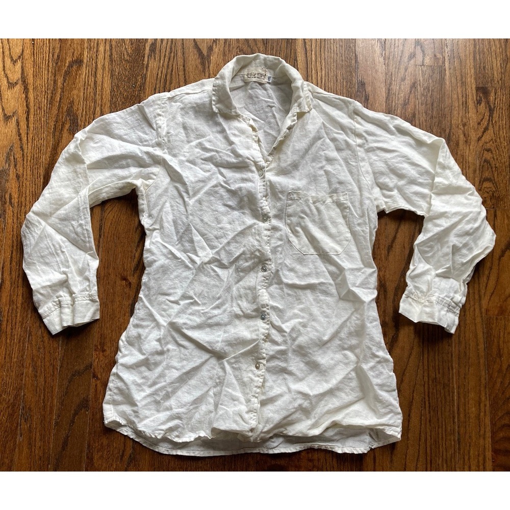 Bella Notte 100% Linen Tunic Womens XS Button Up Ivory USA Made Quiet Luxury